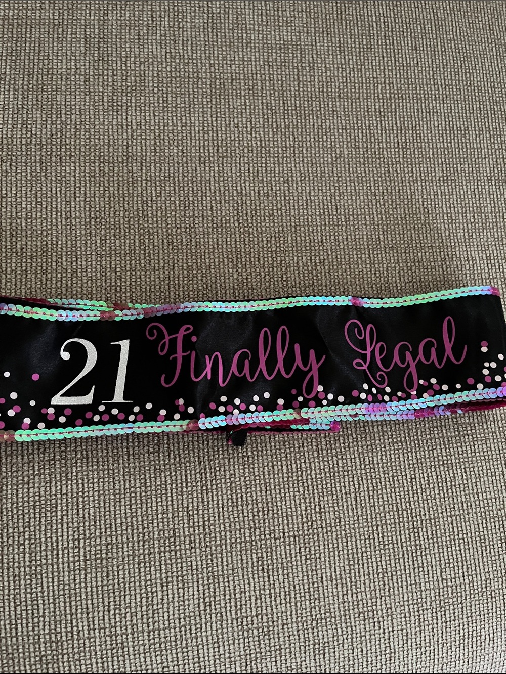 "21 Finally Legal" Black Celebration Sash with Pink & Teal Accents